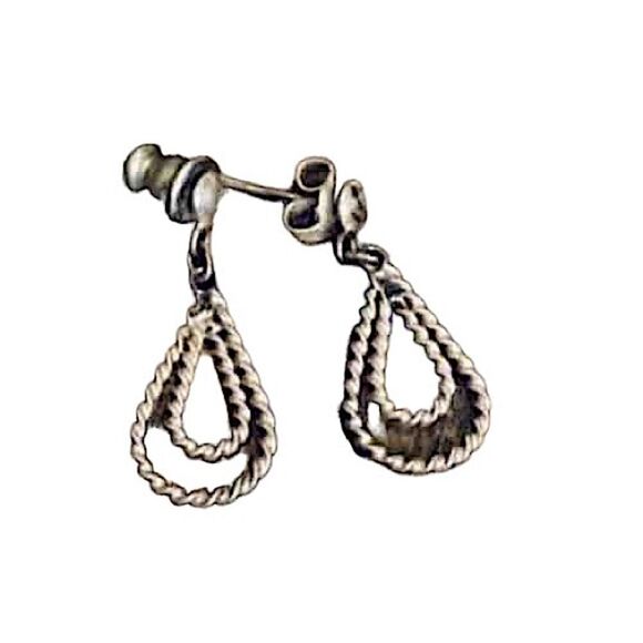 🌴 Vintage 90’s Silver Double Twisted Loop Dangle Post Earrings - Picture 2 of 6